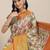White printed art silk ethnic saree with blouse piece