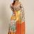 White printed art silk ethnic saree with blouse piece