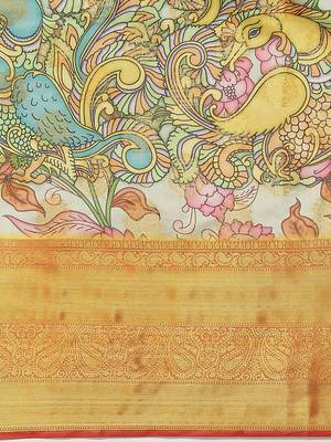 White printed art silk ethnic saree with blouse piece 4