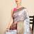 Grey printed art silk ethnic saree with blouse piece