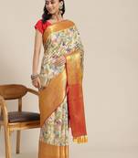 White woven art silk traditional saree with blouse piece
