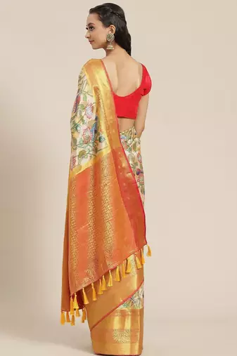 White woven art silk traditional saree with blouse piece