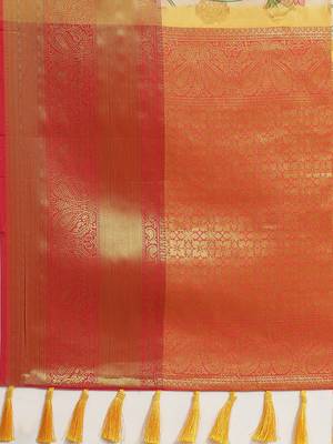 White woven art silk traditional saree with blouse piece 4