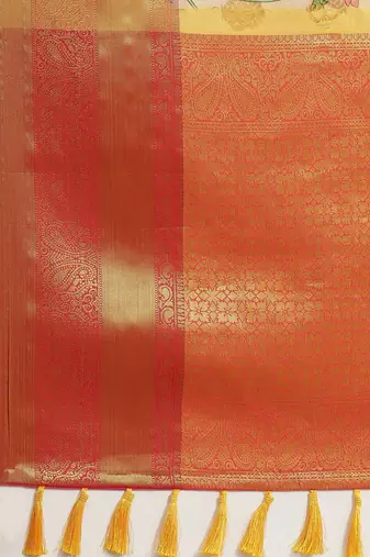 White woven art silk traditional saree with blouse piece