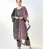 Maroon georgette semi stitched suit with embroidery coding & sequence work