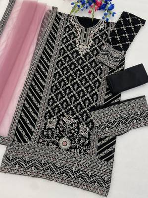 Maroon georgette semi stitched suit with embroidery coding & sequin  work 2