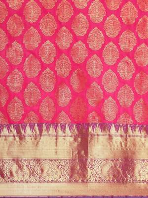 Pink woven cotton blend traditional saree with blouse piece 4