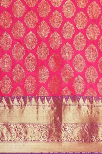 Pink woven cotton blend traditional saree with blouse piece