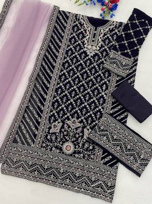 Purple georgette semi stitched suit with embroidery coding & sequin  work 2