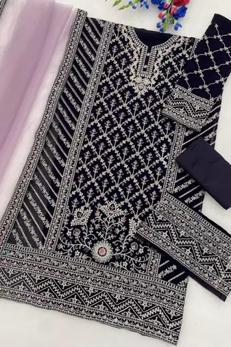 Purple georgette semi stitched suit with embroidery coding & sequin  work