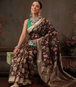 Brown woven pure cotton ethnic saree with blouse piece