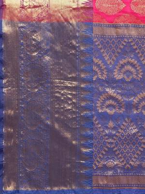 Pink woven cotton blend traditional saree with blouse piece 5