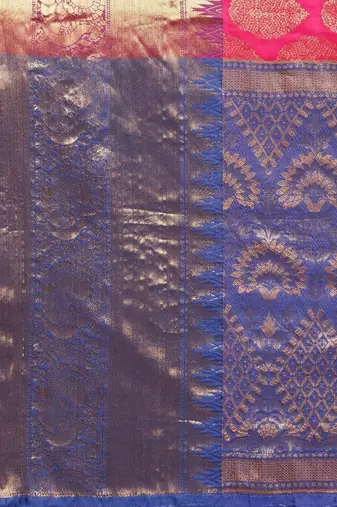 Pink woven cotton blend traditional saree with blouse piece