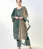 D green georgette semi stitched suit with embroidery coding & sequence work