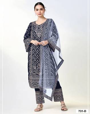 Navy georgette semi stitched suit with embroidery coding & sequin  work 1