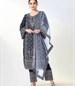 Navy georgette semi stitched suit with embroidery coding & sequence work
