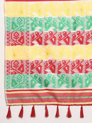 Off white woven pure cotton ethnic saree with blouse piece 5