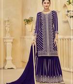 Violet georgette semi stitched suit with embroidery coding & sequence work