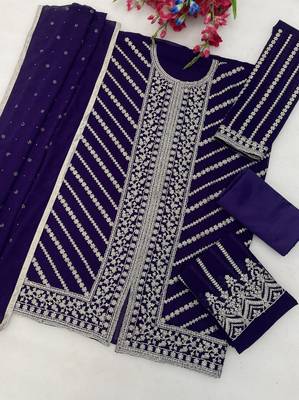 Violet georgette semi stitched suit with embroidery coding & sequin  work 2