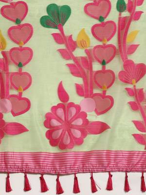 Green woven pure cotton ethnic saree with blouse piece 5