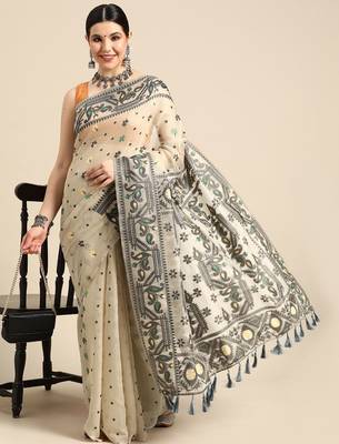 Black woven pure cotton ethnic saree with blouse piece 1