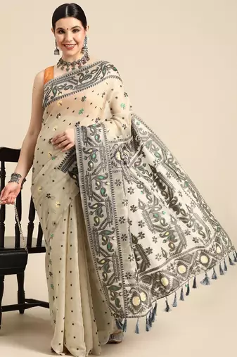 Black woven pure cotton ethnic saree with blouse piece