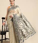 Black woven pure cotton ethnic saree with blouse piece