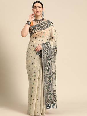 Black woven pure cotton ethnic saree with blouse piece 2