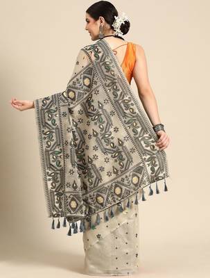 Black woven pure cotton ethnic saree with blouse piece 3
