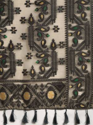 Black woven pure cotton ethnic saree with blouse piece 5