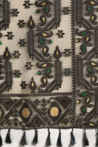 Black woven pure cotton ethnic saree with blouse piece