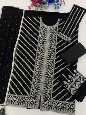 Black georgette semi stitched suit with embroidery coding & sequin  work 2