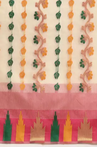 Pink woven pure cotton ethnic saree with blouse piece