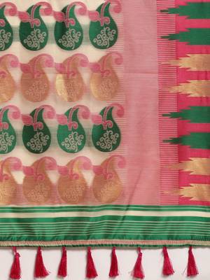 Pink woven pure cotton ethnic saree with blouse piece 5