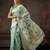 Teal woven pure cotton ethnic saree with blouse piece