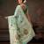 Teal woven pure cotton ethnic saree with blouse piece