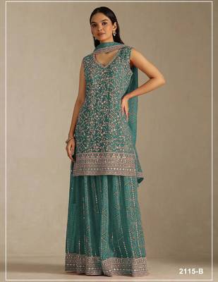 Blue faux georgette semi stitched suit with embroidery  & sequin  work 1