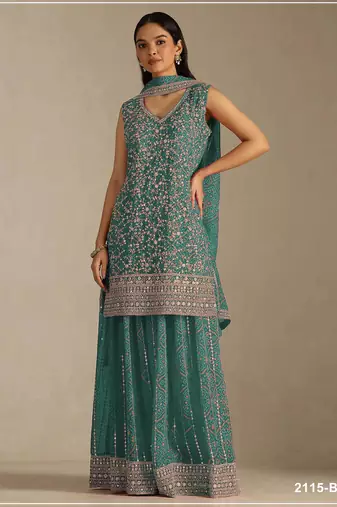 Blue faux georgette semi stitched suit with embroidery  & sequence work