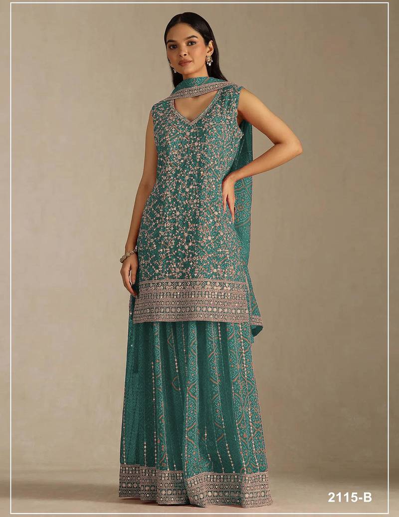 Blue faux georgette semi stitched suit with embroidery  & sequence work