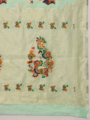 Teal woven pure cotton ethnic saree with blouse piece 5
