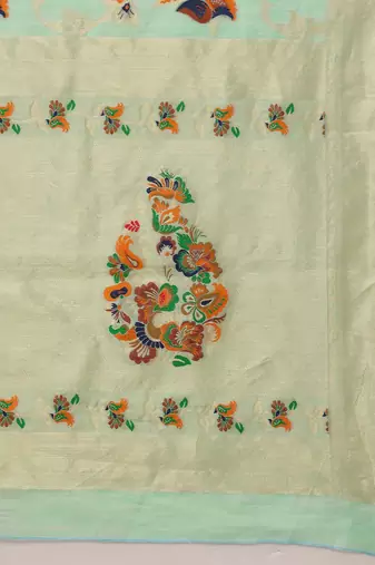 Teal woven pure cotton ethnic saree with blouse piece