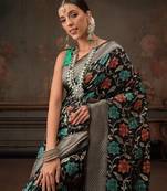 Black woven pure cotton ethnic saree with blouse piece