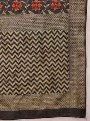 Black woven pure cotton ethnic saree with blouse piece 5