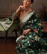 Green woven pure cotton ethnic saree with blouse piece