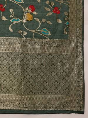Green woven pure cotton ethnic saree with blouse piece 5