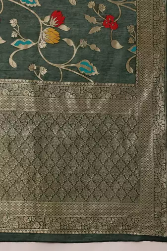 Green woven pure cotton ethnic saree with blouse piece