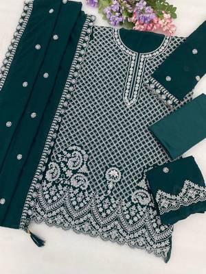 D green georgette semi stitched suit with embroidery beads & sequin  work 2