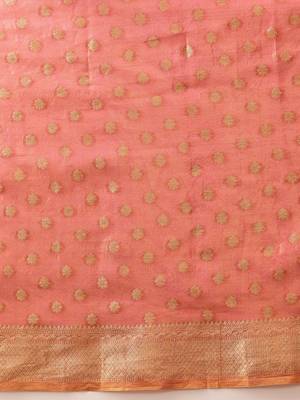 Pink woven tissue party wear saree with blouse piece 5