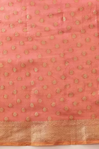 Pink woven tissue party wear saree with blouse piece