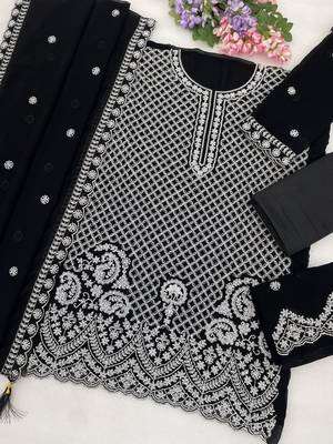 Black georgette semi stitched suit with embroidery beads & sequin  work 2